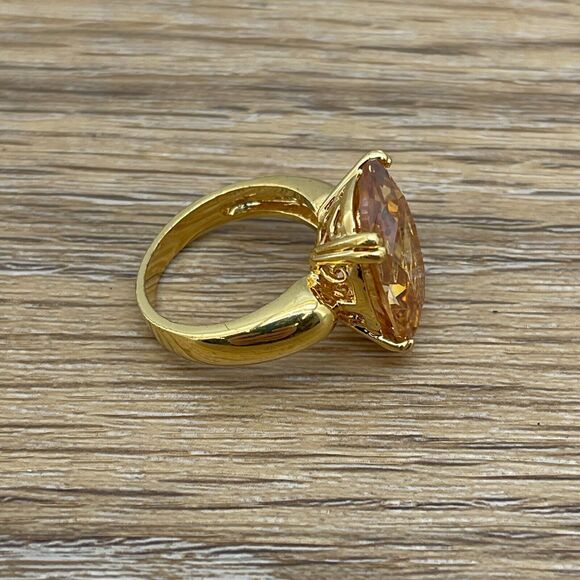 Oval Orange Gemstone Gold Tone Statement Ring Jewelry Engagement Gift Size 7 - Picture 7 of 9